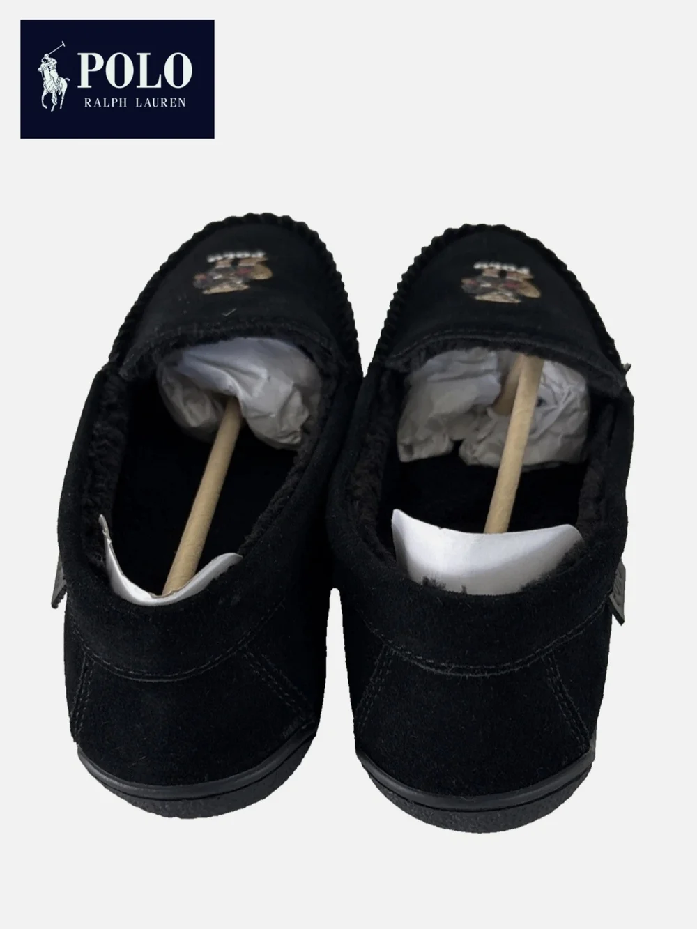NWT Polo by Ralph Lauren Men's 9 Brenan Bear Embroidered Black Suede Loafers